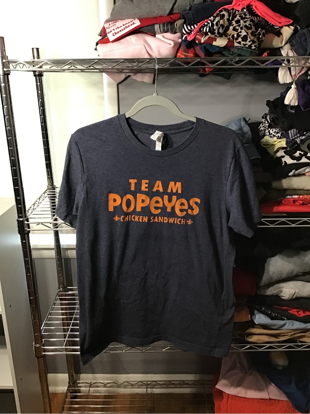 Gildan Navy Blue 'Team Popeyes' Short Sleeve Tee with Orange Logo